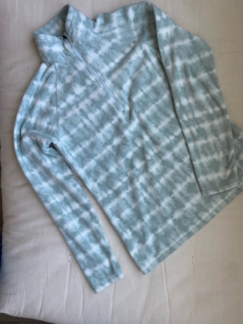 Eddie Bauer Light Blue and White Tie-Dye Half-Zip Fleece Pullover